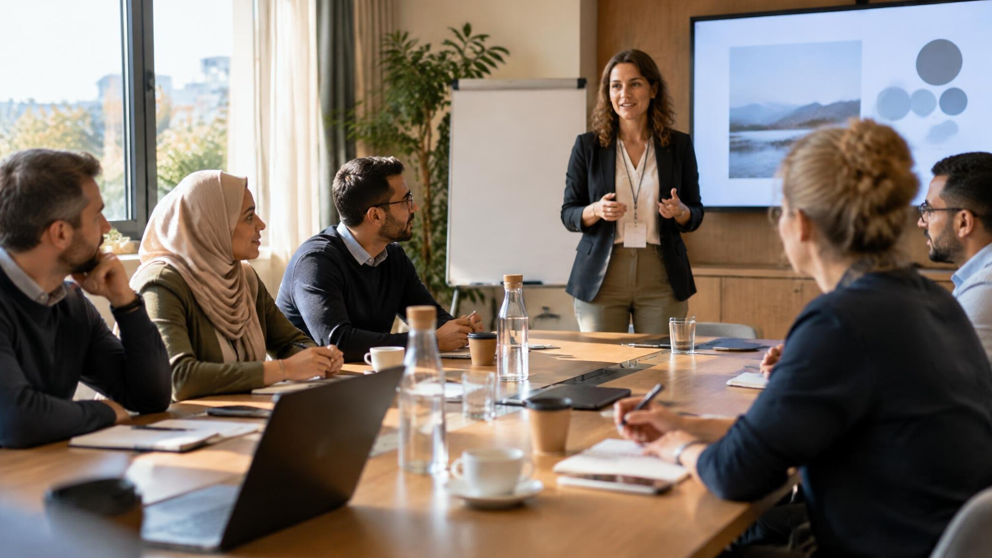 Business conference meeting with participants at a table